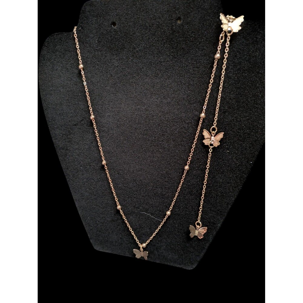 Butterfly Charm Necklace Gold Tone | Dainty Layered Y Necklace